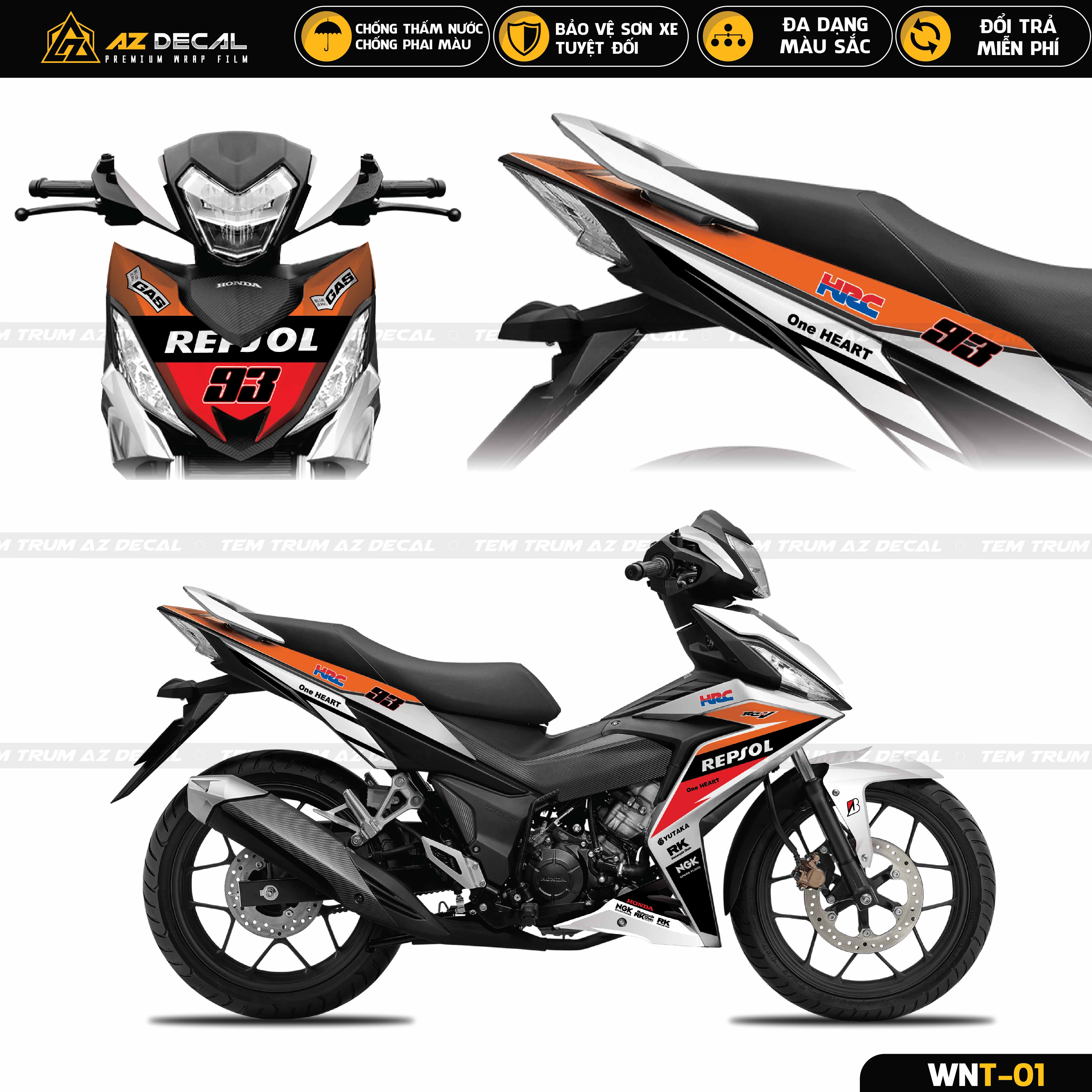 Tem trùm xe Winner X cam trắng repsol  Độ dán team trùm decal xe máy Winner  X cam trắng repsol  Team trùm decal xe máy Winner X rẻ đẹp và